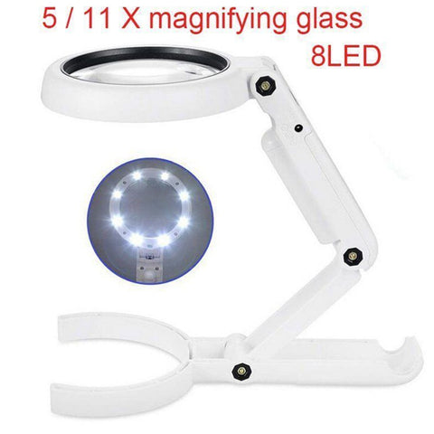 5/11X Magnifying Glass Dual Use Table Lamp Super Bright Stand Non Slip Repair Hand Held 8 LED Simple Authenticate Jewelry Home
