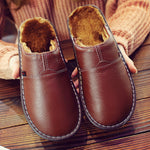 LCIZRONG Leather Home Slippers for Men Winter Warm Plush Slippers Bedroom Genuine Leather Unisex Men/women House Indoor Shoes