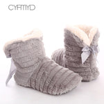 Women Fur Slippers Winter Butterfly Knot Plush Keep Warm Indoor Slippers women Rubber Cozy Home Shoes For Girls Antiskid