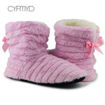 Women Fur Slippers Winter Butterfly Knot Plush Keep Warm Indoor Slippers women Rubber Cozy Home Shoes For Girls Antiskid