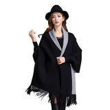 2019 Winter Causal Loose Tassel Knitted Cashmere Batwing Fashion Women Duplex Shawl Long Sleeve Cardigan Long Thick Poncho Capes