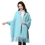 2019 Winter Causal Loose Tassel Knitted Cashmere Batwing Fashion Women Duplex Shawl Long Sleeve Cardigan Long Thick Poncho Capes