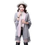 2019 Winter Causal Loose Tassel Knitted Cashmere Batwing Fashion Women Duplex Shawl Long Sleeve Cardigan Long Thick Poncho Capes