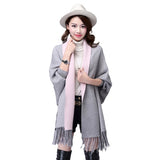 2019 Winter Causal Loose Tassel Knitted Cashmere Batwing Fashion Women Duplex Shawl Long Sleeve Cardigan Long Thick Poncho Capes