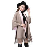 2019 Winter Causal Loose Tassel Knitted Cashmere Batwing Fashion Women Duplex Shawl Long Sleeve Cardigan Long Thick Poncho Capes