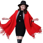2019 Winter Causal Loose Tassel Knitted Cashmere Batwing Fashion Women Duplex Shawl Long Sleeve Cardigan Long Thick Poncho Capes