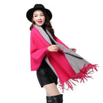 2019 Winter Causal Loose Tassel Knitted Cashmere Batwing Fashion Women Duplex Shawl Long Sleeve Cardigan Long Thick Poncho Capes