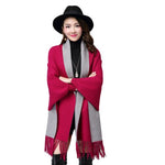 2019 Winter Causal Loose Tassel Knitted Cashmere Batwing Fashion Women Duplex Shawl Long Sleeve Cardigan Long Thick Poncho Capes