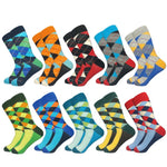 2019 Casual Men Socks New Socks fashion design Plaid Colorful happy Business Party Dress Cotton Socks Man