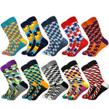 2019 Casual Men Socks New Socks fashion design Plaid Colorful happy Business Party Dress Cotton Socks Man