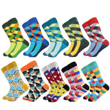 2019 Casual Men Socks New Socks fashion design Plaid Colorful happy Business Party Dress Cotton Socks Man