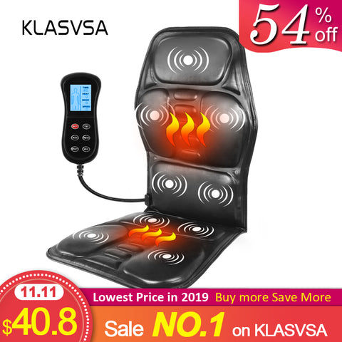 KLASVSA Electric Portable Heating Vibrating Back Massager Chair In Cussion Car Home Office Lumbar Neck Mattress Pain Relief