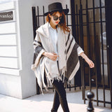 High quality women winter scarf fashion striped black beige ponchos and capes hooded thick warm shawls and scarves femme outwear