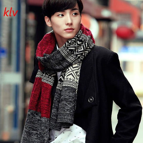 KLV Winter Gentleman Men Fashion Casual Shawl Wrap Muffler Geometric Scarf Assorted Color Scarves Warm 5 Colors