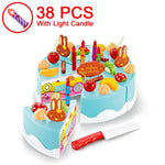 37-80PCS DIY Cake Toy Kitchen Food Pretend Play Cutting Fruit Birthday Toys Cocina De Juguete Pink Blue For Kid Educational Gift