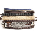 IF ME Vintage Leaf Feather Multilayer Leather Bracelet Men Fashion Braided Handmade Star Rope Wrap Bracelets & Bangles Male Gift