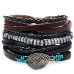 IF ME Vintage Leaf Feather Multilayer Leather Bracelet Men Fashion Braided Handmade Star Rope Wrap Bracelets & Bangles Male Gift